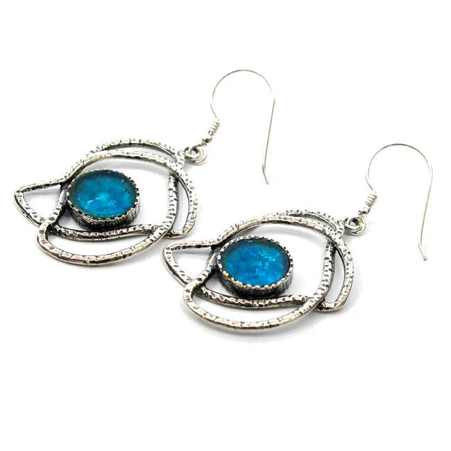 915 Silver Fantasy Flying Birds Design Roman Glass Earrings 