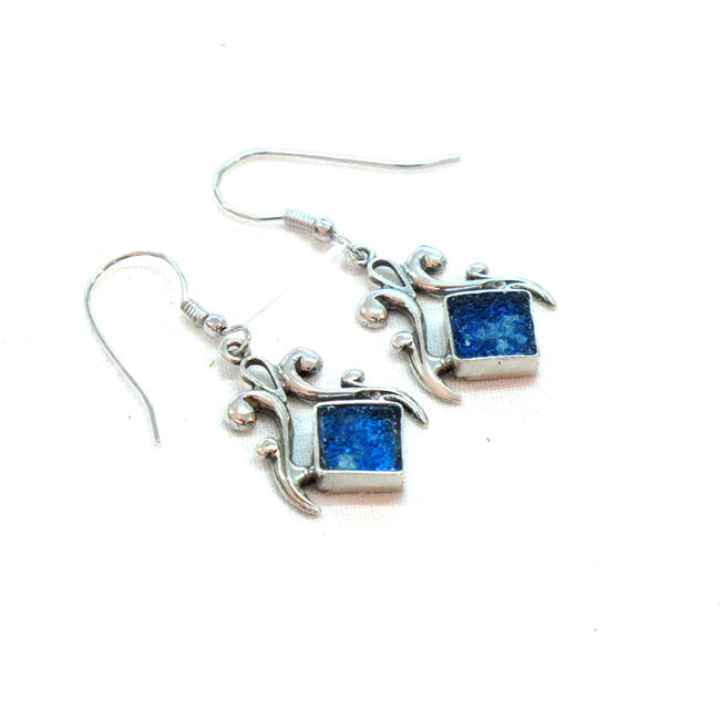 Holy Land Natural Design Roman Glass Silver Earrings 