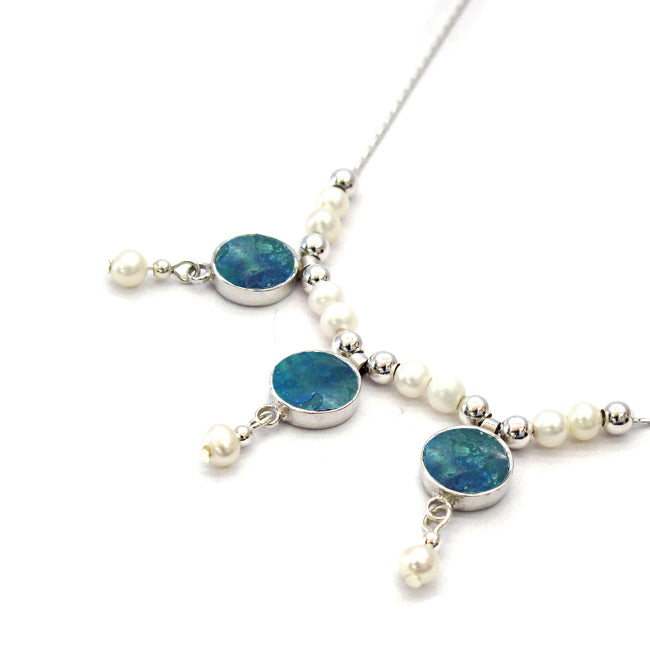925 Silver Round Trio Necklace With Pearl Beads 