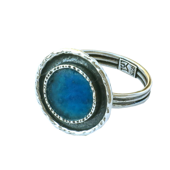 Classic Silver Handcrafted Round Roman Glass Ring 