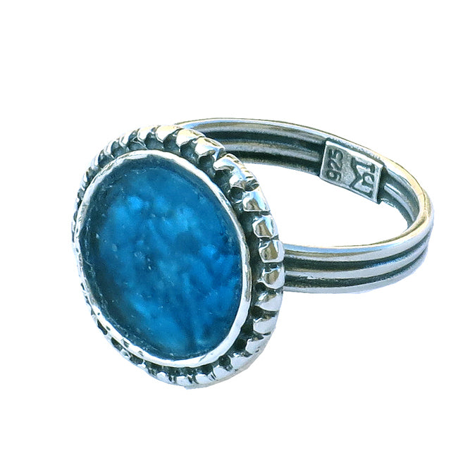 Classic Silver Handcrafted Roman Glass Ring 