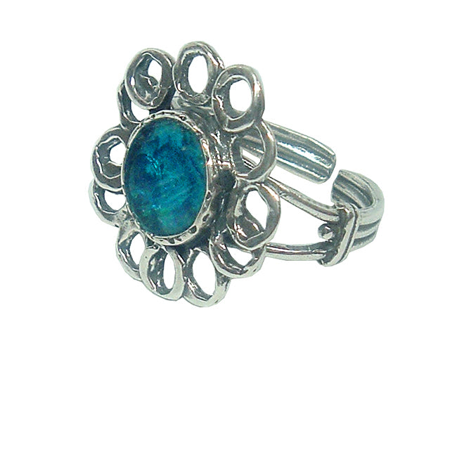 925 Silver Floral Design Roman Glass Ring