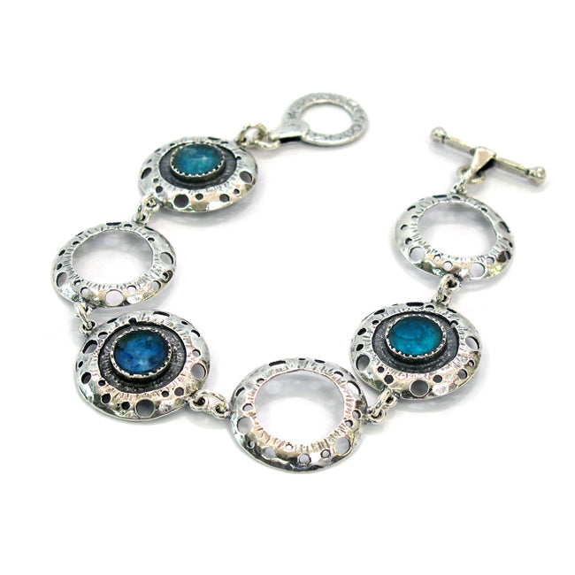 Unique Roman Glass Sterling Silver Planets Design Bracelet