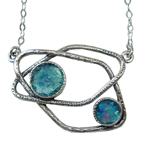 Abstract Sterling Silver Pisces Design Roman Glass Pendant