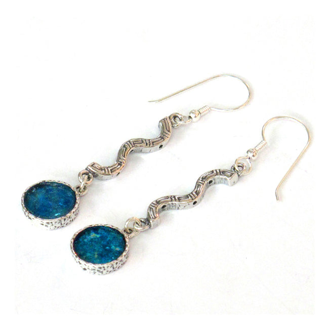 STONE BRIDGE DESIGN ROUND ROMAN GLASS LONG EARRINGS