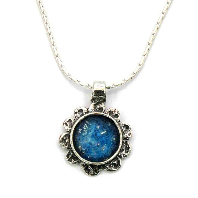 Sterling Silver Blue Roman Glass Pendant 