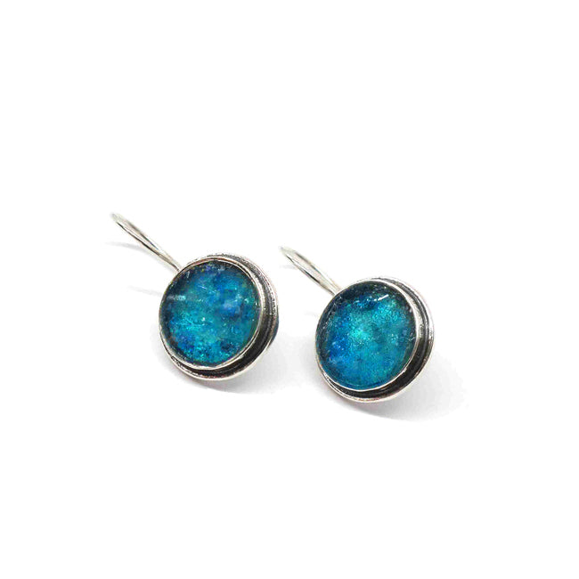 Classic Sterling Silver Round Roman Glass Earrings 