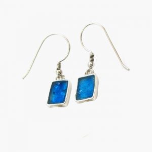 Delicate Sterling Silver Rectangle Roman Glass Earrings 