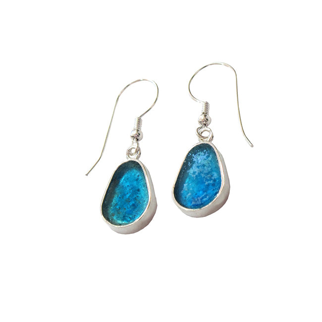 Beautiful Sterling Silver Dewdrop Design Roman Glass Earrings 