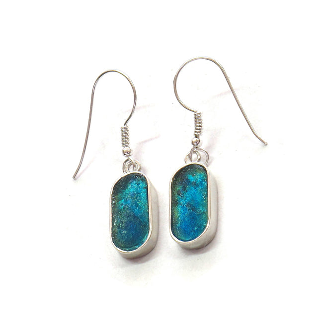 925 Silver Roman Glass Oblong Earrings 