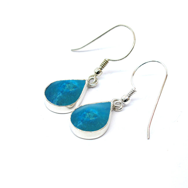Lovely 925 Silver Teardrop Design Roman Glass Earrings 