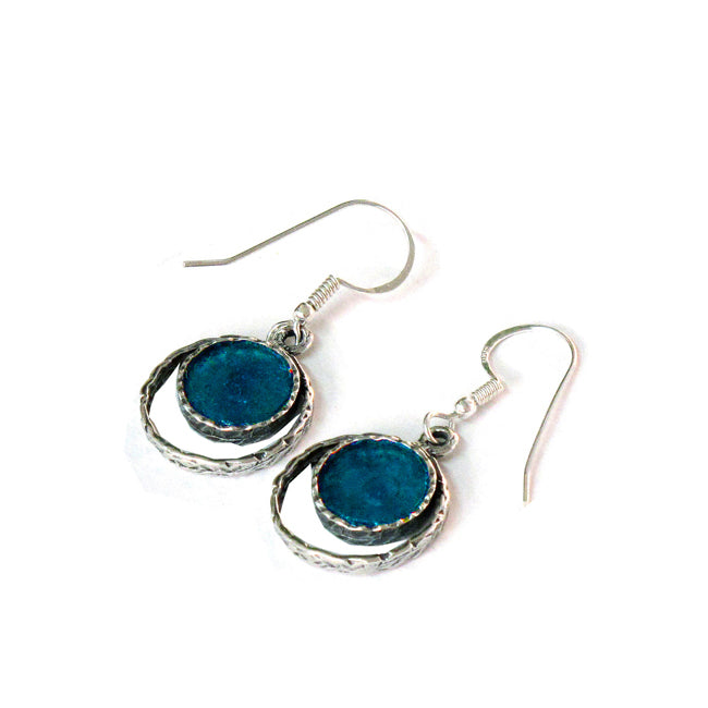 Unique Entwined Circles Design Roman Glass Earrings 
