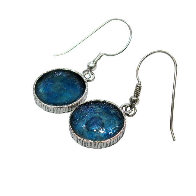 Textured Silver Classic Round Roman Glass Earrings 