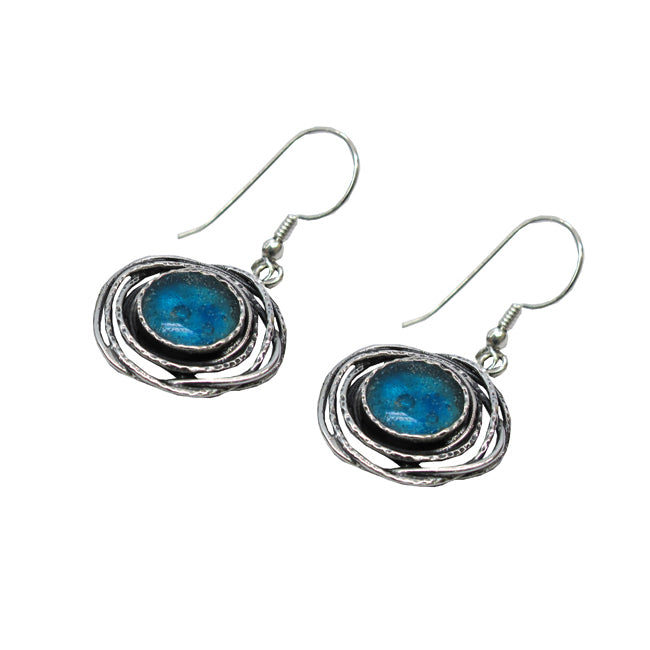 925 Silver Birds Nest Design Roman Glass Earrings 