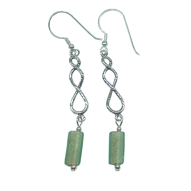 Sterling Silver Knots Links Design Roman Glass Beaded Earrings 