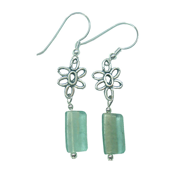 925 SILVER FLORAL DESIGN ROMAN GLASS BEADED EARRINGS