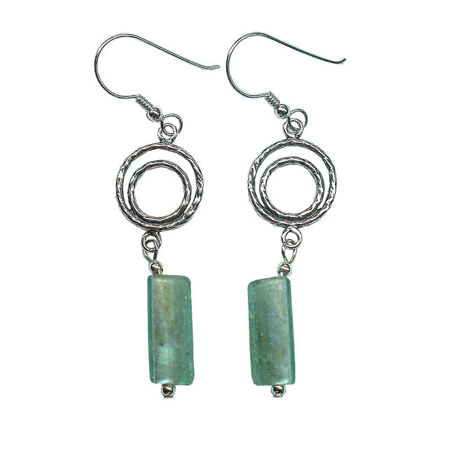 Unique 925 Circle Design Roman Glass Beaded Earrings 