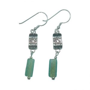Sterling Silver Floral Design Roman Glass Beaded Earrings 