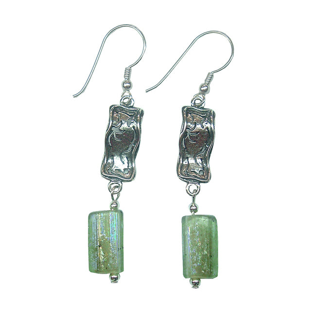 Sterling Silver Fantasy Design Roman Glass Beaded Earrings 