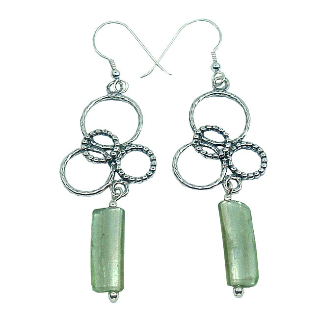 Silver round Loops Design Roman Glass Beaded Earrings 