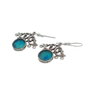 Sterling Silver Organic Shaped Roman Glass Earrings 