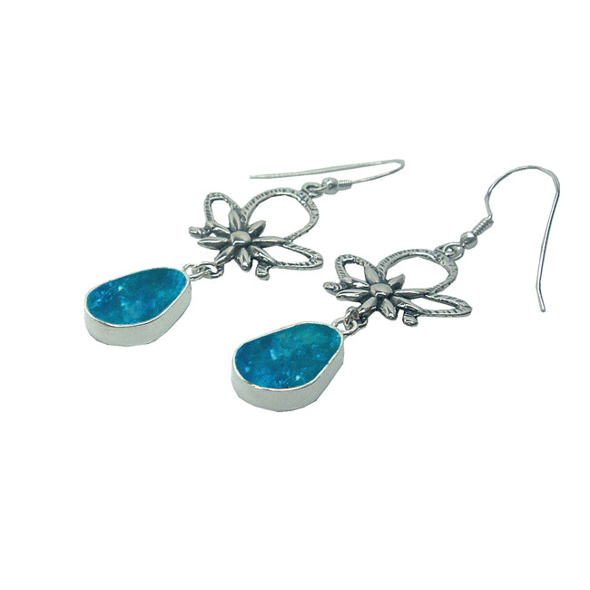 Dewdrops Resting On Flowers Design Dangle Earrings 