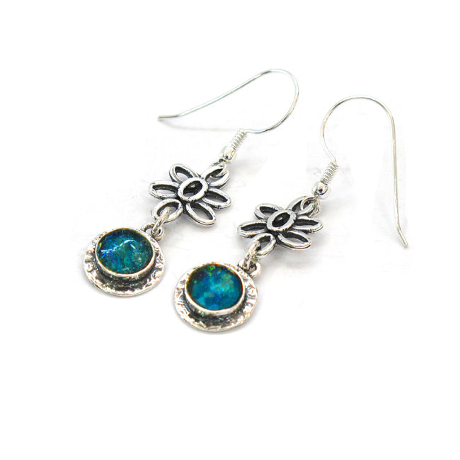 Lovely Delicate Floral Design Roman Glass Dangle Earrings 