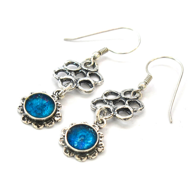 Dangling Floral Design Roman Glass Earrings 