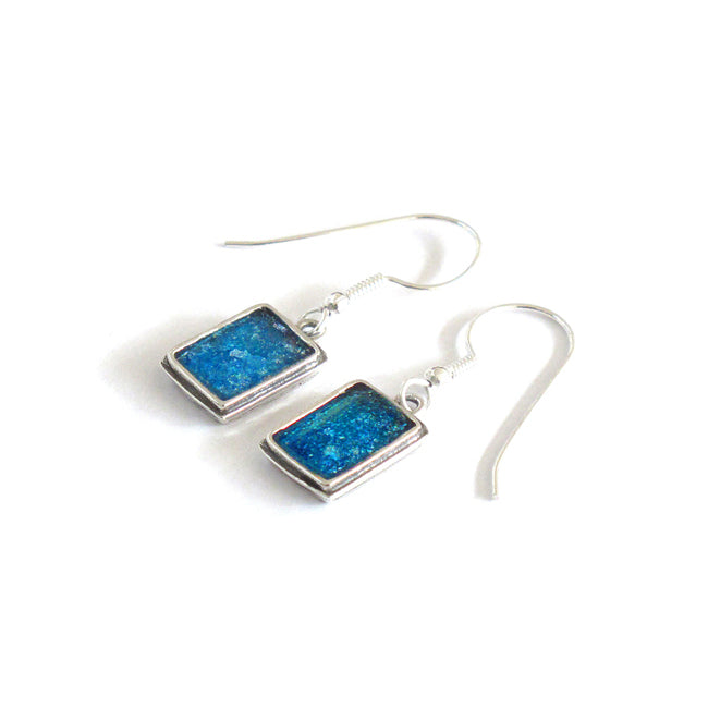 Designer Dangling Rectangle Roman Glass  Earrings 
