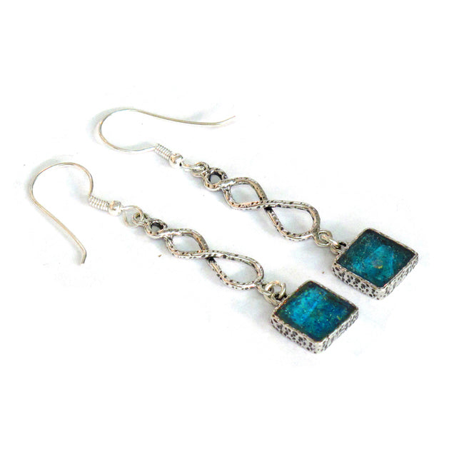 Silver Links Design Roman Glass Square Earrings 