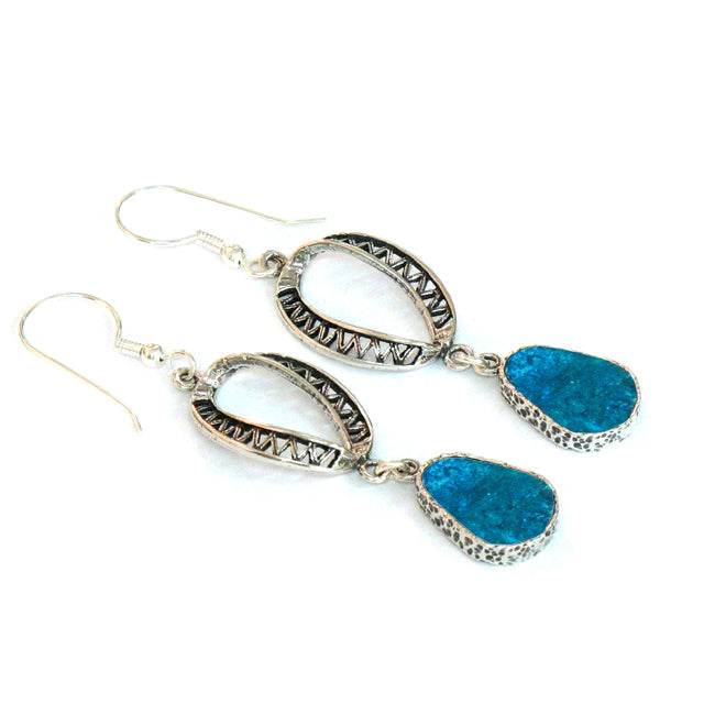 Fetching Water Design Roman Glass Long Dangle Earrings 