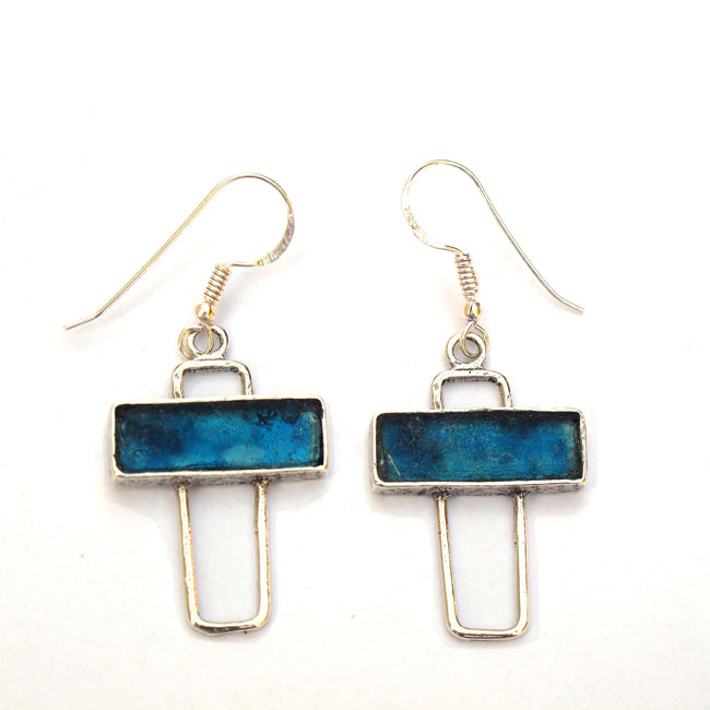 Delicate Hippos Cross Design Roman Glass Earrings 