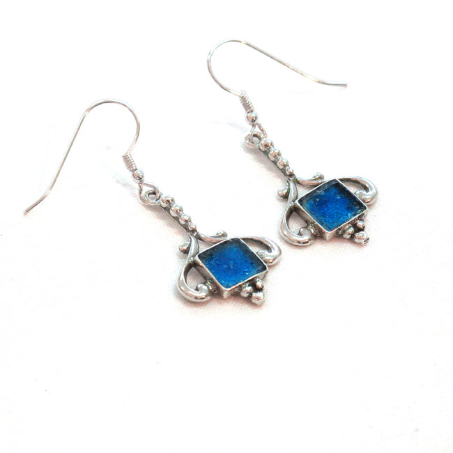 Gallant Holy Land Design Roman Glass Dangle Earrings 