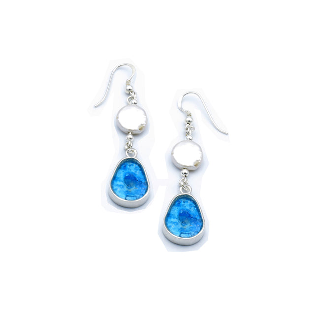 New Designer Dewdrop Roman Glass Earrings With Pearls 