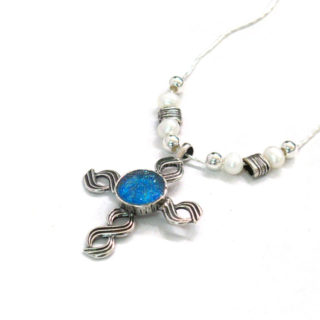 Unique Capernaum Cross Design Roman Glass Necklace 