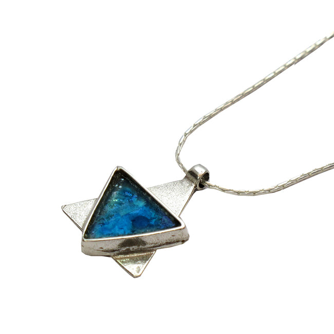 Star Of David Triangle Roman Glass Pendant In Sterling Silver 