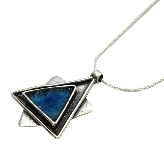 STERLING SILVER MAGEN DAVID TRIANGLE ROMAN GLASS PENDANT