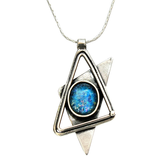 925 Silver Magen Star Of David Roman Oval Glass Pendant 