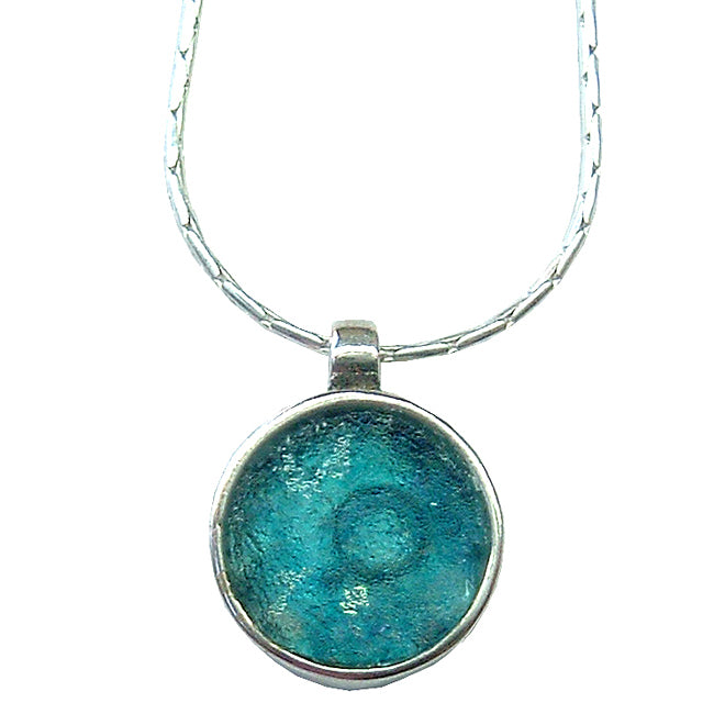 Roman Glass Small Round Sterling Silver Pendant 
