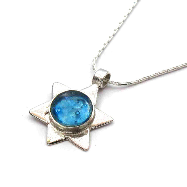 925 Sterling Silver Blue Roman Glass Megan David Pendant 