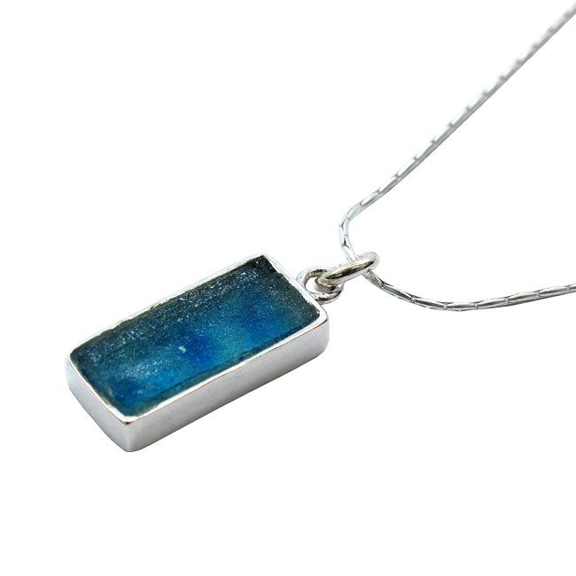 925 Silver Long Rectangle Roman Glass Pendant
