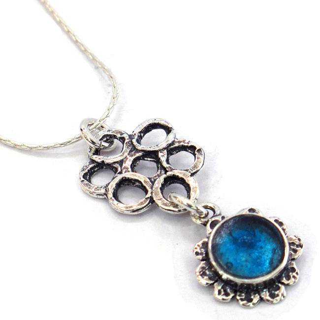 925 Silver Floral Design Roman Glass Pendant 