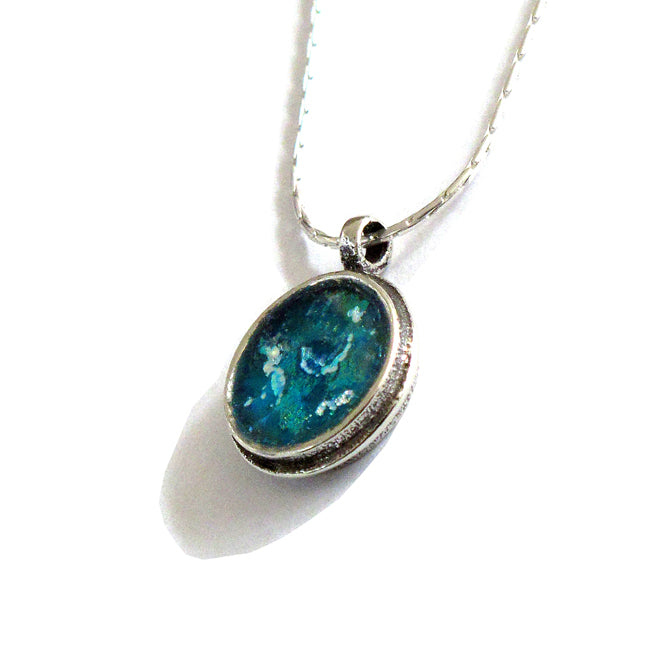Round Roman Glass 925 Silver Pendant 
