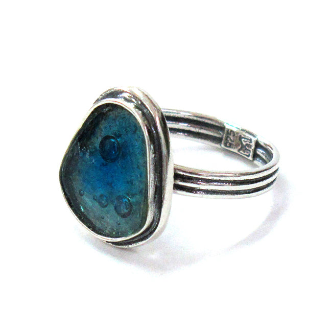 Classic Shield Design 925 Silver Roman Glass Ring 