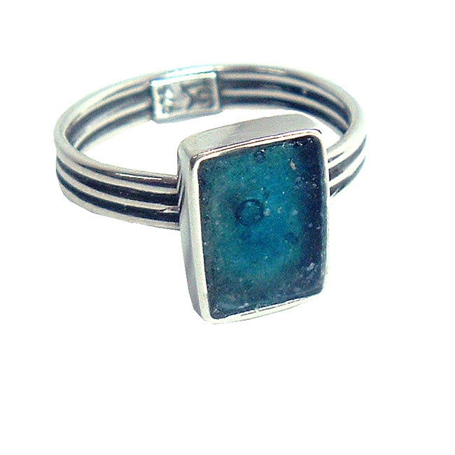 Delicate Small Rectangle Roman Glass Ring 