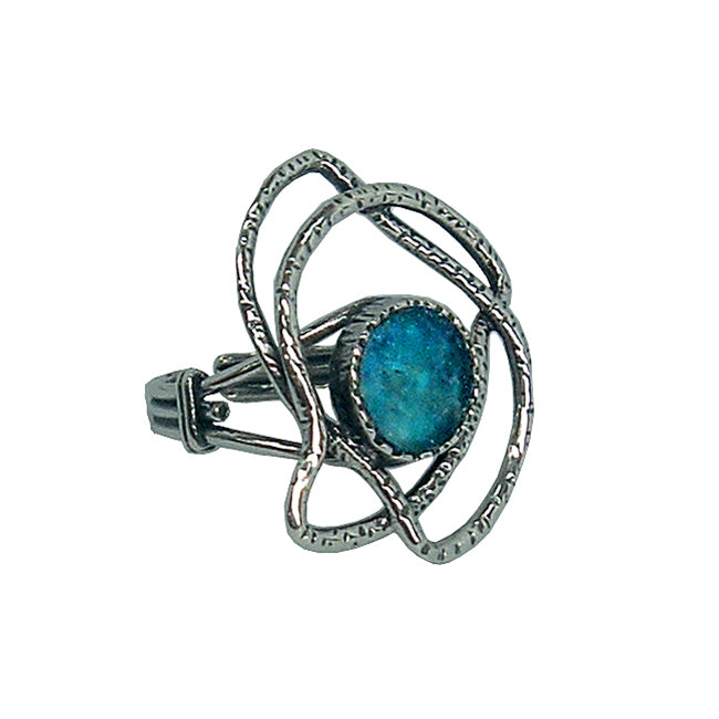 Sterling Silver Flying Bird Design Roman Glass Ring 