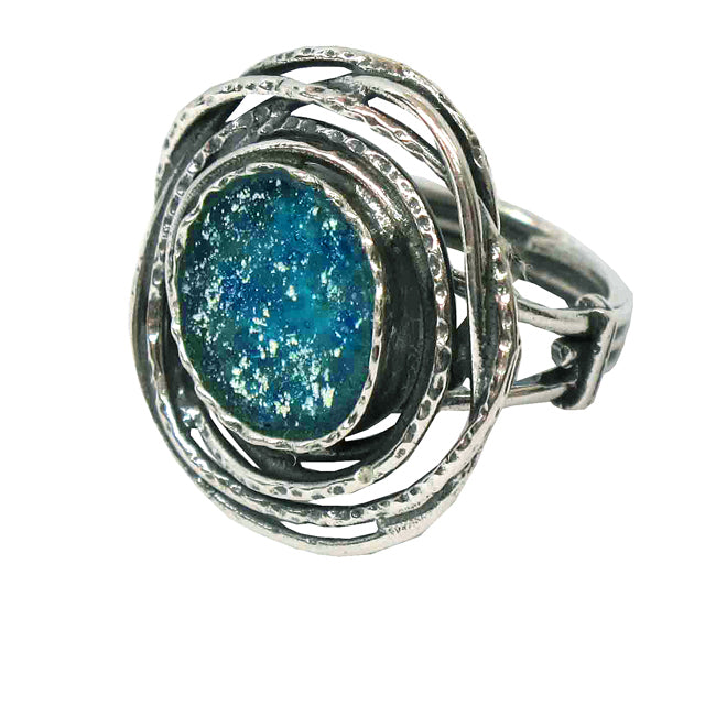Sterling Silver Birds Nest Design Roman Glass Ring 